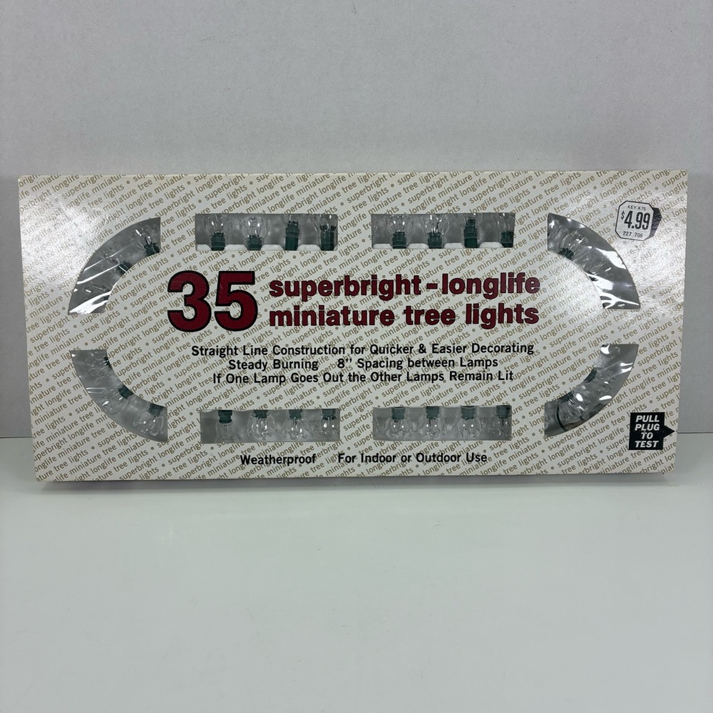 Superbright 35 Light Long Life Miniature Tulip Christmas Lights Clear NIB